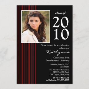 Invitación negra y roja de la graduación de la