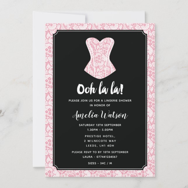 Invitación negra y rosada de la ducha de la ropa (Anverso)
