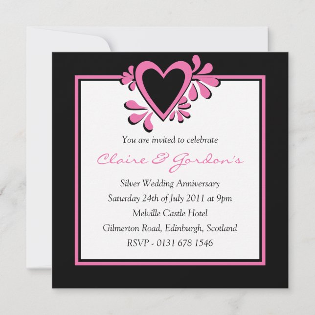 Invitación negra y rosada de la fiesta de (Anverso)