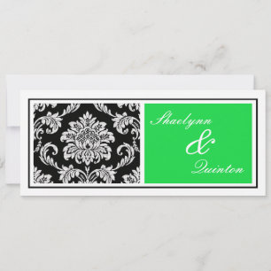 Invitación negra y verde del boda del damasco