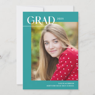 Invitación Negrita 2025 Grad Simple Aqua Photo Graduation Par