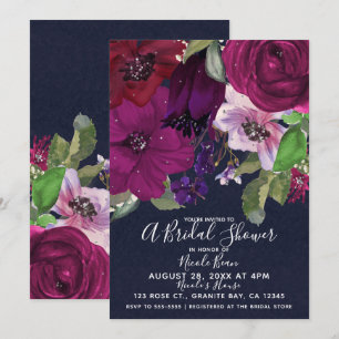 Invitación Negrita Berry Fuchsia Floral Bouquet Briquet Ducha