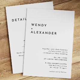 Invitación Negrita blanca y moderna detalles todo en un Boda