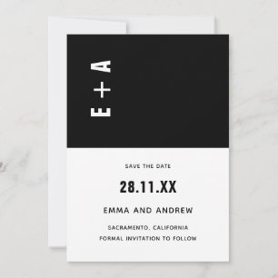Invitación Negrita Blanco y Negro Minimalista Iniciales Boda 