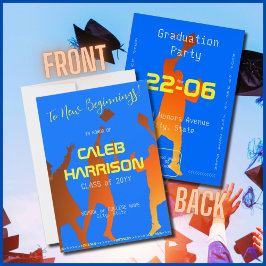 Invitación Negrita Blue Modern Tech Graduation