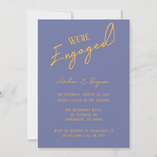 Invitación Negrita Blueberry Sunshine Typography Engagement (Anverso)