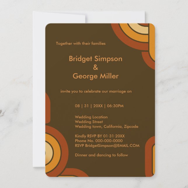 Invitación Negrita Boda retro de los años 70 (Anverso)