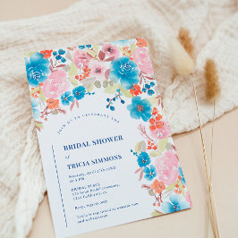 Invitación Negrita Boho azul rosa salvaje arco floral ducha d