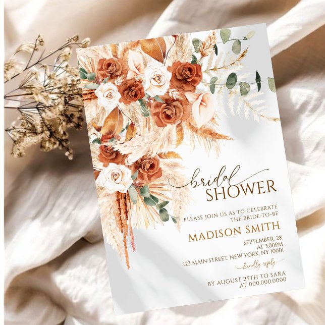 Invitación Negrita Brillante Terracotta Boho Bohemian Bridal  (Subido por el creador)