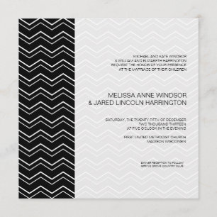 Invitación Negrita Chevron Negro y Blanco Moderno Asequible