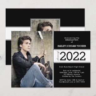 Invitación negrita de graduación de 2 fotos en bla