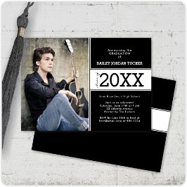 Invitación negrita de graduación de fotos en blanc