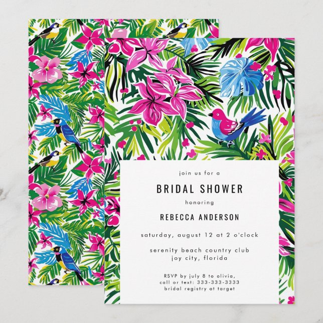 Invitación Negrita Foliage Tropical Moderno Bridal Shower (Anverso / Reverso)