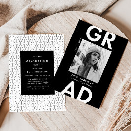 Invitación Negrita Grad Black and White Photo Graduation Part