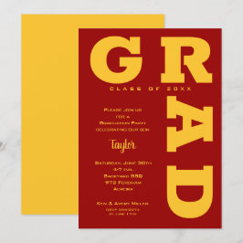 Invitación Negrita GRAD Gold en graduación roja cardinal