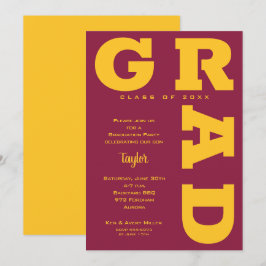 Invitación Negrita GRAD Gold y graduación de marrón