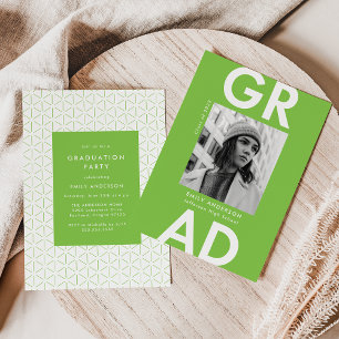 Invitación Negrita Grad Lime Green Photo Graduation Party