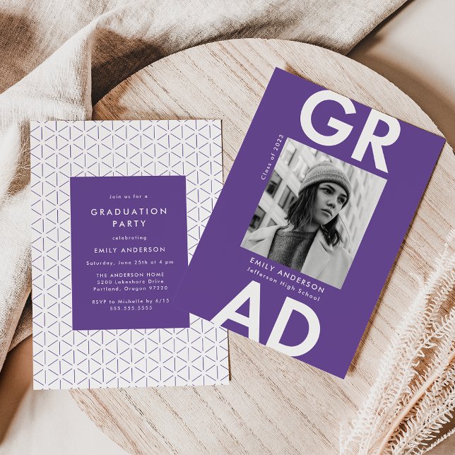 Invitación Negrita Grad Purple Photo Graduation Party (Subido por el creador)