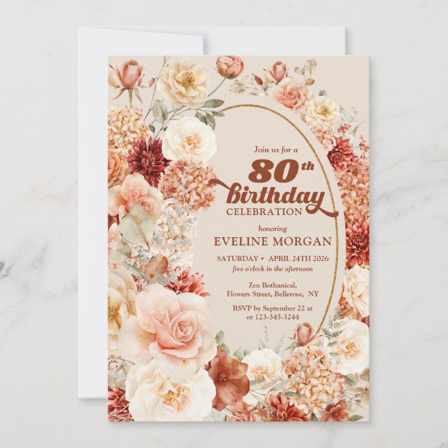 Invitación Negrita groovy terracota oxidado marfil 80 cumplea (Anverso)