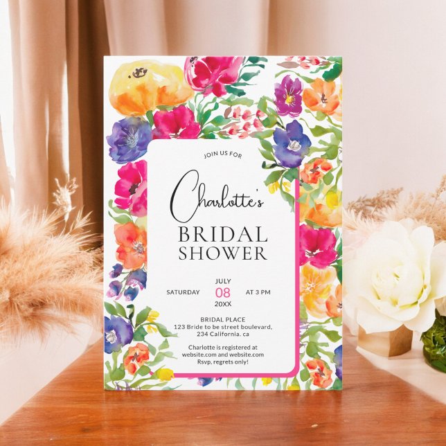 Invitación Negrita Jardín floral acuarela ducha de novia (Bold Garden floral watercolor bridal shower Invitation)