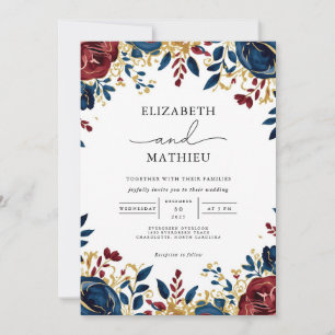 Invitación Negrita Marina Borgoña Floral Garden Wedding