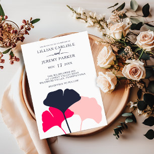 Invitación Negrita: Marina moderna y Ginkgo rosado deja Boda