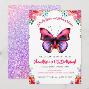 Invitación Negrita, mariposa acuarela Floral Cumpleaños
