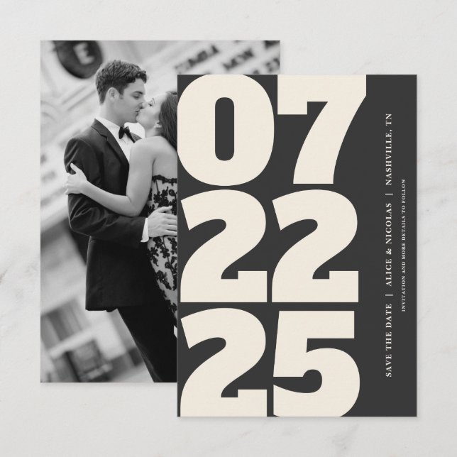 Invitación Negrita Moderna Ahorra La Fecha Con La Foto Oscura (Anverso / Reverso)