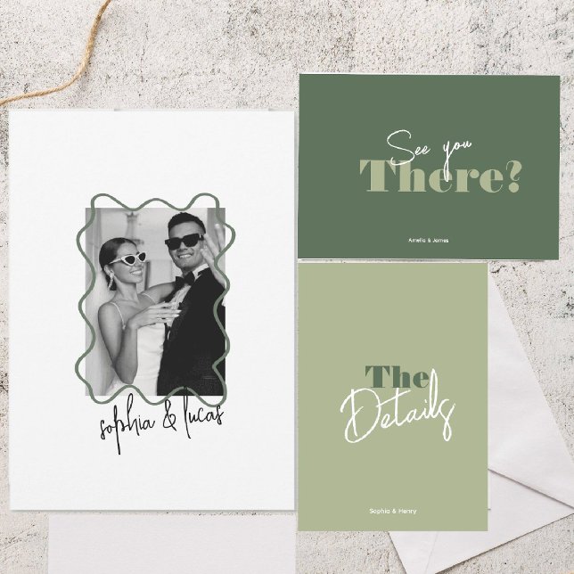 Invitación negrita moderna Boda de Wavy verde de sabio mínimo (Subido por el creador)