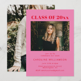 Invitación Negrita Moderno, Rojo Rosa, Partido de Graduación 