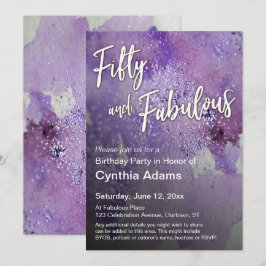 Invitación Negrita Morado Purpurina de acuarela 50 y fabuloso