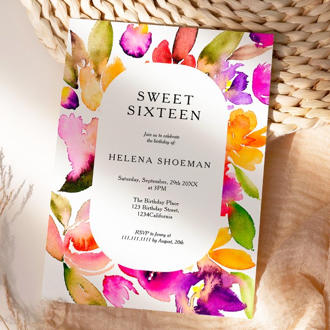 Invitación Negrita otoño sobretamaño acuarela floral Dulce 16 (Bold fall oversize floral watercolor Sweet 16 Invitation)