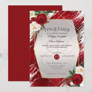 Invitación Negrita Paint de Crimson Stroke Red Peonies