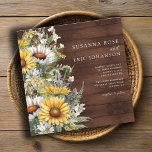 Invitación Negrita País Daisies Wood Boda<br><div class="desc">Sencillas invitaciones a bodas floridas de girasol de color minimalista rústico. Para las parejas que quieran crear un boda con encanto rústico,  es relajante y cercano a la naturaleza. Perfecto para un boda rústico de verano o otoño. Disponible en papel,  como descarga digital,  o ambos!</div>