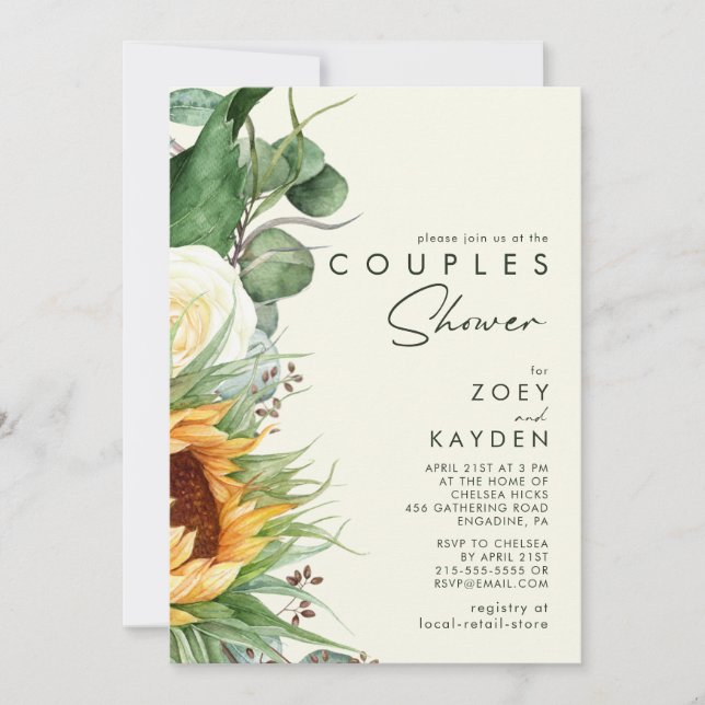 Invitación Negrita País Girasol Luz Parejas Amarillas Ducha (Anverso)