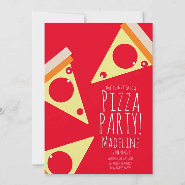 Invitación Negrita Pizza Birthday Party Restaurant Red (Anverso)