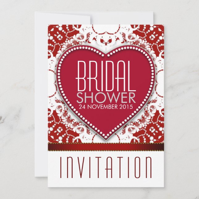 Invitación Negrita Red Batik Love Heart Bridal Shower (Anverso)