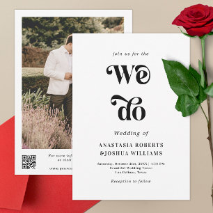 Invitación Negrita retro Hacemos Boda de código QR en blanco 