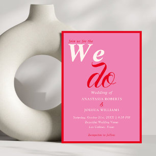 Invitación Negrita Retro Tipografía Bodas Rosa Rojo Nosotros 