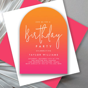 Invitación Negrita Rosa caliente y Naranja simple Cumpleaños