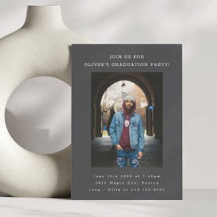 Invitación Negrita Simple Black Modern Photo Graduation Party