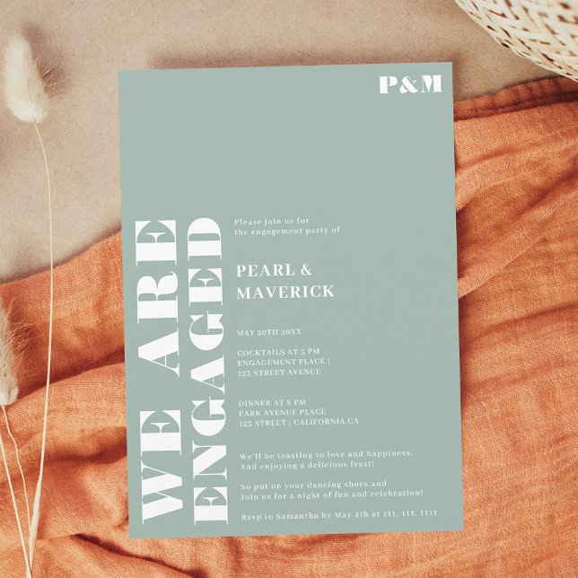 Invitación Negrita simple y polvorienta fiesta de compromiso  (Bold simple dusty green wedding engagement party invitation)