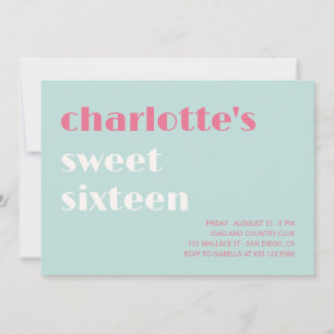 Invitación Negrita tipográfica simple rosa dulce dieciséis