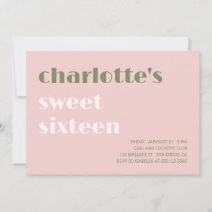 Invitación Negrita tipográfica simple verde rosa Sweet diecis