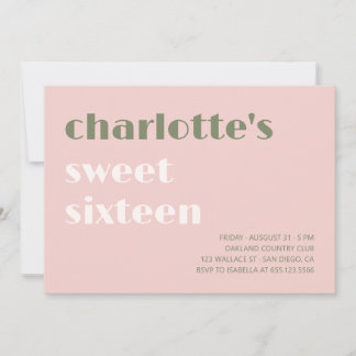 Invitación Negrita tipográfica simple verde rosa Sweet diecis