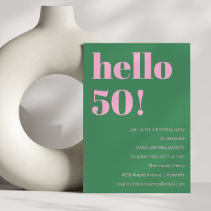Invitación Negrita Verde Retro Moderno Brillante 50 cumpleaño