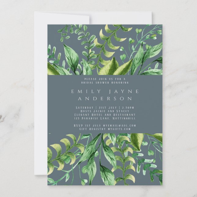Invitación Negrita Verdor Acero Azul Bridal Ducha Moderno (Anverso)