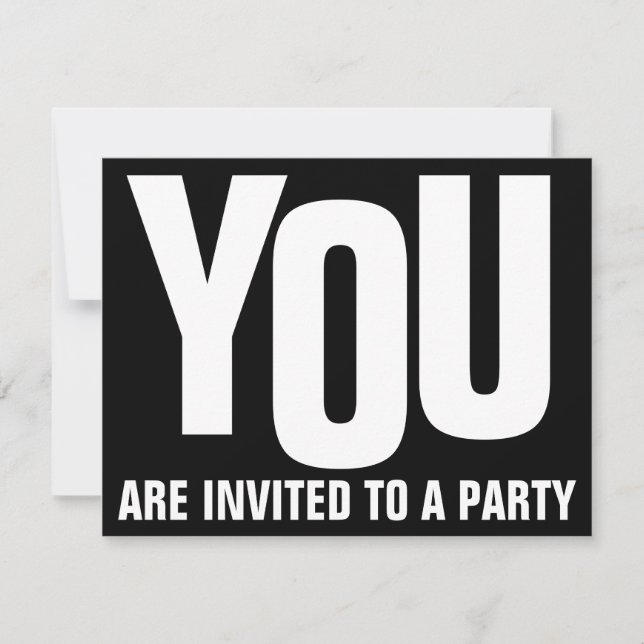 Invitación Negrita y blanco Cualquier FIESTA de ocasión (Anverso)