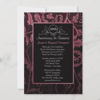 Invitación Negro - 10° Aniversario de la Damasco de frambuesa