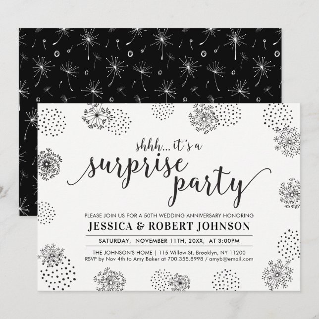 Invitación Negro | 50 Aniversario del Boda de la Sorpresa Mod (Anverso / Reverso)